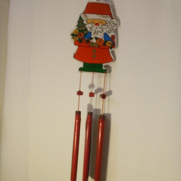 Vintage Wind Chime Christmas Santa Claus Wood Red Green - Picture 10 of 13
